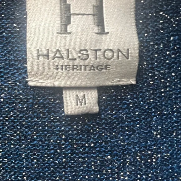 HALSTON Metallic shimmery blue cowl neck sweater - Picture 3 of 4